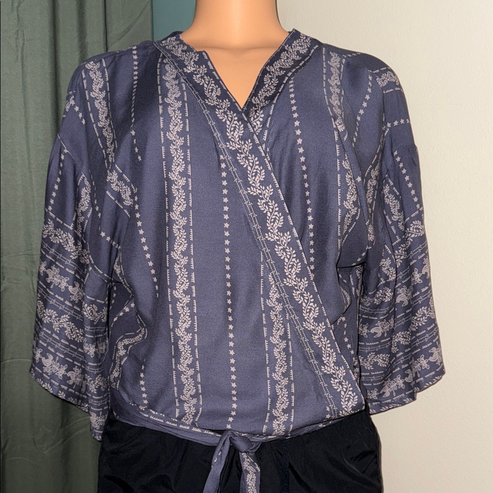 Japna Navy Patterned Wrap Blouse